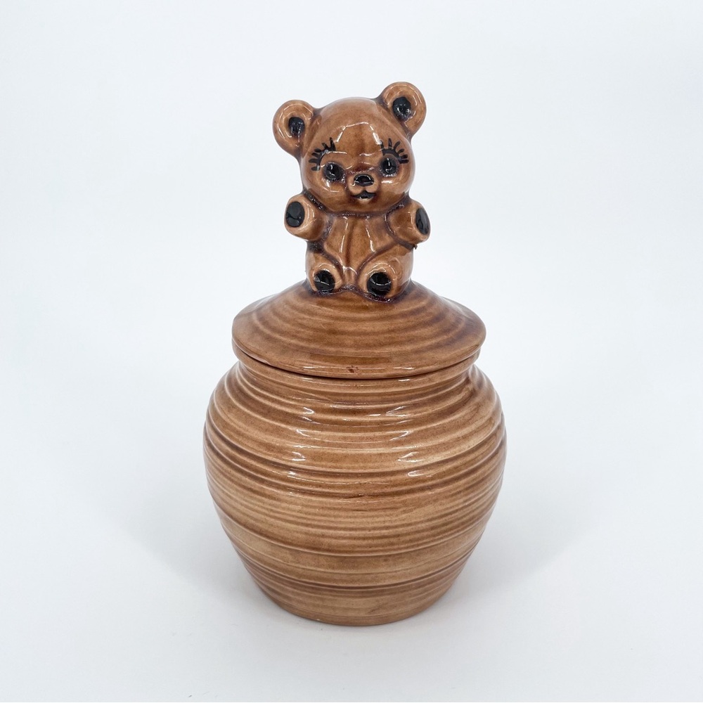 Handmade Ceramic Pottery Baby Bear Cub Honey Pot with Lid
